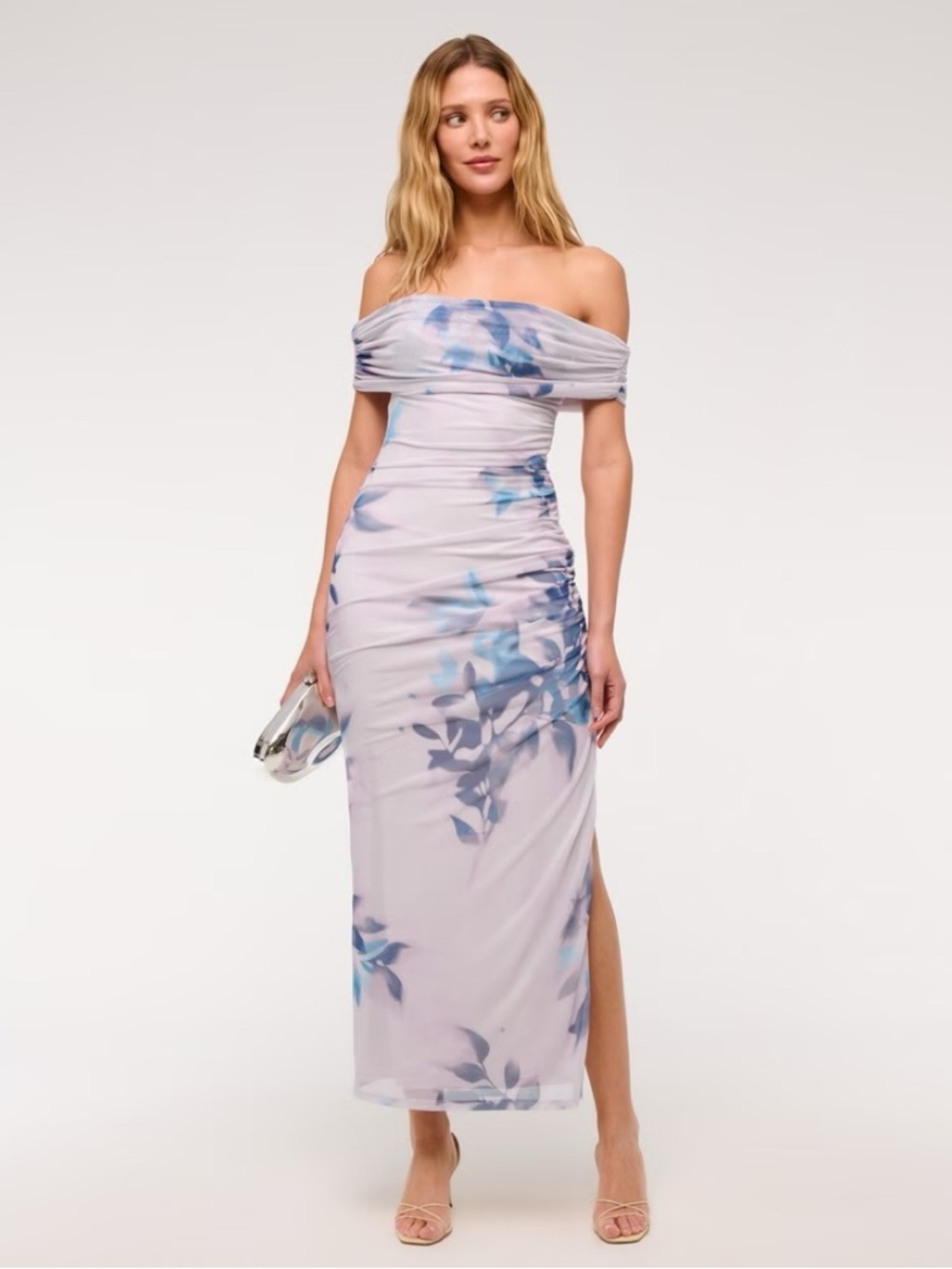 NWT Abercrombie & Fitch Off-Shoulder Lavender and Blue Floral Maxi Dress